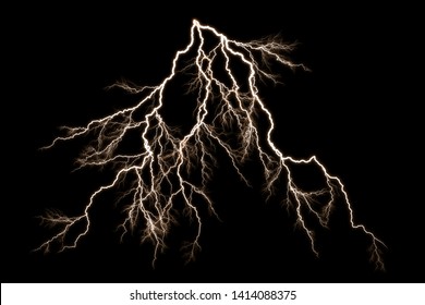 Lightning and thunder bolt  isolated  on black background, 
The concept of the intensity of weather, rainstorm.