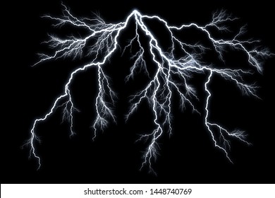 Lightning and thunder bolt isolated on black background, The concept of the intensity of weather, rainstorm.