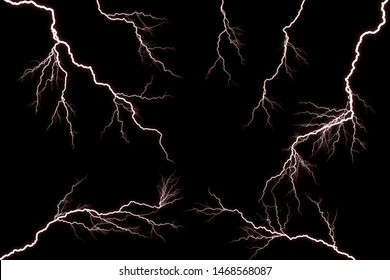 Lightning and thunder bolt  isolated  on black background, 
The concept of the intensity of weather, rainstorm.