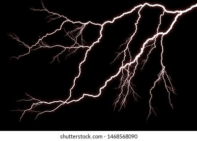 Lightning and thunder bolt  isolated  on black background, 
The concept of the intensity of weather, rainstorm.