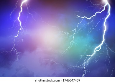 Lightning, thunder cloud dark cloudy sky, Copy space for your text