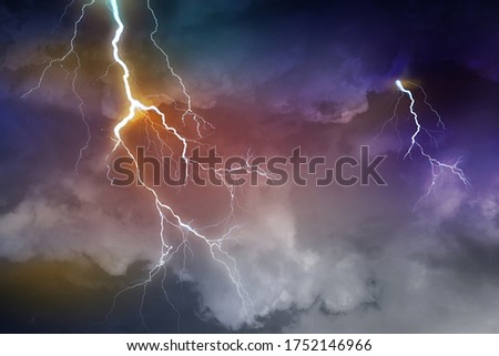 Lightning, thunder cloud dark cloudy sky, Copy space for your text