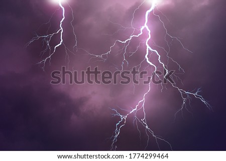 Lightning, thunder cloud dark cloudy sky, Copy space for your text