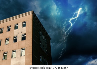 lightning and thunderstorm clouds and gray sky