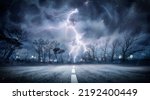 Lightning Thunderstorm Flash In The Storm On Road - Weather Concept