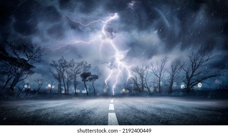 Lightning Thunderstorm Flash In The Storm On Road - Weather Concept - Powered by Shutterstock