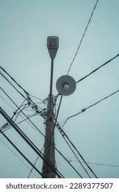 Lightpole and complex cabel route - stock photo