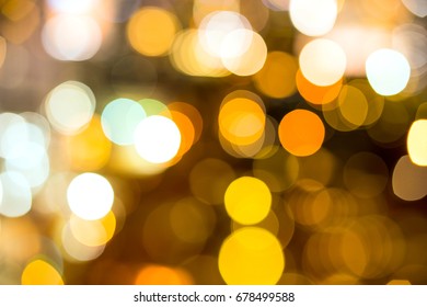 Lights Bokeh, Soft Focus On Light Bulb. Night De-foused Abstract Texture Background.