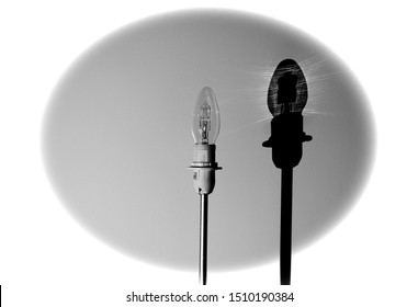 Lights off. Standing lamps with light bulbs. Silhouette. Front view with white oval frame. - Shutterstock ID 1510190384