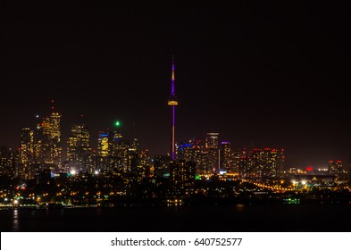 Lights Of Toronto Buildings At Night Time