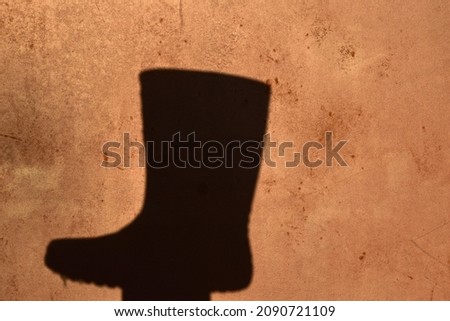 In the light-shaded photo, the wall on which the boot's shadow has been projected.