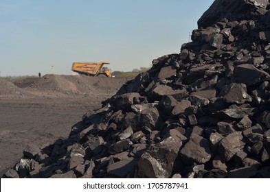 Lignite Coal Quality On Stockpile With Background Dumb Truck