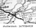 Ligonier. Pennsylvania. USA on a map