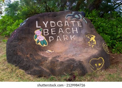 Lihue, Hawaii - May 07, 2015: Signage for Lydgate Beach Park