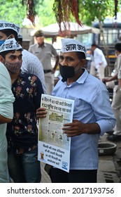 Like Delhi, Aam Aadmi Party Workers Protesting In Gurgaon Demanding 200 Units Of Free Electricity In Haryana. Gurgaon, Haryana, India. July 31, 2021.