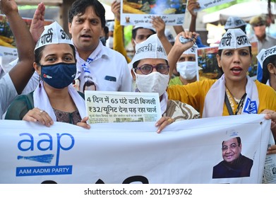 Like Delhi, Aam Aadmi Party Workers Protesting In Gurgaon Demanding 200 Units Of Free Electricity In Haryana. Gurgaon, Haryana, India. July 31, 2021.