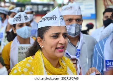 Like Delhi, Aam Aadmi Party Workers Protesting In Gurgaon Demanding 200 Units Of Free Electricity In Haryana. Gurgaon, Haryana, India. July 31, 2021.