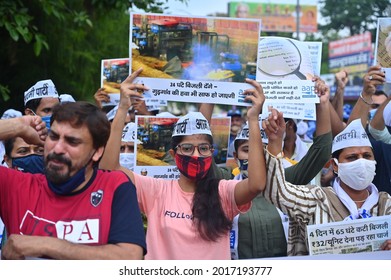 Like Delhi, Aam Aadmi Party Workers Protesting In Gurgaon Demanding 200 Units Of Free Electricity In Haryana. Gurgaon, Haryana, India. July 31, 2021.