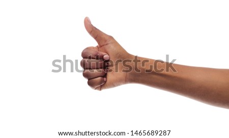I Like it. Afro Girl's Hand Gesturing Thumb Up Isolated On White. Panorama With Free Space