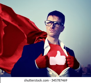 Like Share Facebook Hero Appreciate Superman Red Cape Presenter Concept