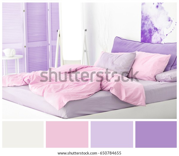 Lilac Color Accent Modern Interior Comfortable Stock Image