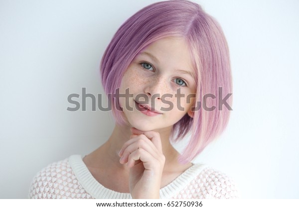 Lilac Color Trendy Hairstyle Ideas Girl Stock Photo Edit Now