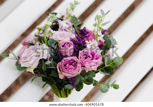 Lilac Wedding Bouquet Flowers Rests On Stock Photo Edit Now 604901678