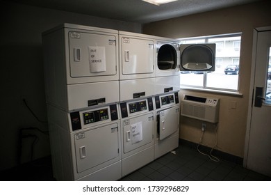 Lilburn, Ga  USA - 05 23 20: Dryers Out Of Service At The Intown Suites Extended Stay Hotel