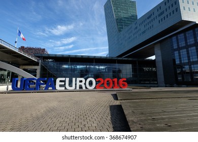 Lille, France - January 28, 2016: A view of the fan zone to the cut of Europe, alongside the railway station