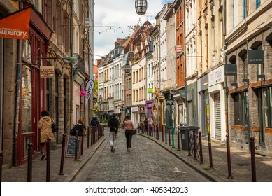 LILLE, FRANCE - JUNE 15: Busy street in Lille downtown in sunny summer day in June 15,2015