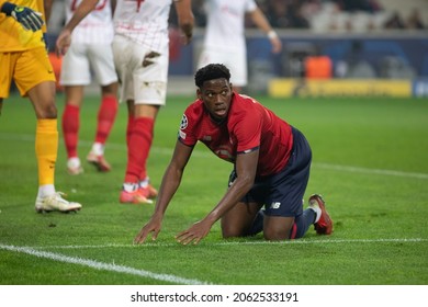 Lille, France - October 20 2021: Jonathan David During LOSC Lille - Sevilla FC UEFA Champions League Football Match At Stade Pierre Mauroy