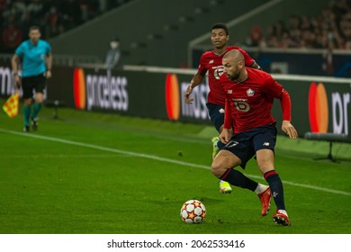 Lille, France - October 20 2021: Burak Yilmaz In Action During LOSC Lille - Sevilla FC UEFA Champions League Football Match At Stade Pierre Mauroy