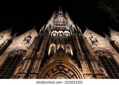 Lille, France, Saint Maurice Catholic Church By Night.