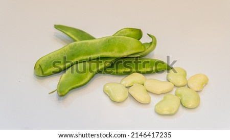  Lima Bean ( Phaseolus lunatus ) and its pod in white background. Rich in protein and lipids.