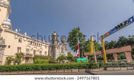 Lima City hall timelapse hyperlapse, municipality of Miraflores near to Kennedy park. Traffic on the street. Lima, Peru
