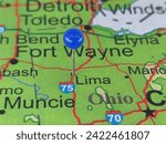 Lima, Ohio marked by a blue map tack. The City of Lima is the county seat of Allen County, OH.