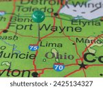 Lima, Ohio marked by a green map tack. The City of Lima is the county seat of Allen County, OH.