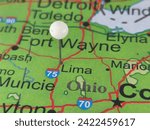 Lima, Ohio marked by a white map tack. The City of Lima is the county seat of Allen County, OH.