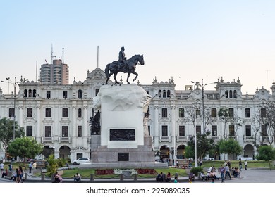 Lima, Peru - 17 APRIL 2015 : Plaza San Martin Surrounded By Colonial Buildings In Lima, Peru