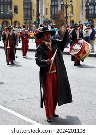 Lima, Peru - 22.03.2020: Cymbal Player At A Parade In Lima