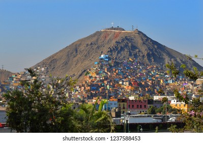 Lima, Peru 4-17-2018 San Cristóbal Hill With Colorful Houses.