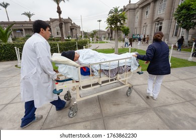 LIMA, PERU - AUGUST 07, 2014: Infrastructure And Medical Care For People In The Arzobispo Loayza National Hospital Located Near The City Center. Public Health In A Developing Country.