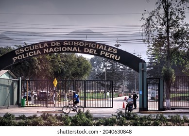 Lima, Peru - July 27, 2021: Entrance To Police Academy Training School For Police Officers