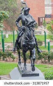 LIMA, PERU - JUNE 4, 2015: Statue Of Francisco Pizarro In Lima, Peru