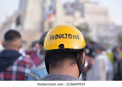 Lima, Peru, March 17, 2022: People Protest Against The Pardon Of Former Peruvian President Alberto Fujimori, In The Midst Of A Political Crisis.