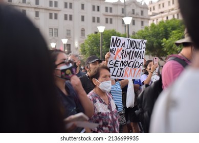 Lima, Peru, March 17, 2022: People Protest Against The Pardon Of Former Peruvian President Alberto Fujimori, In The Midst Of A Political Crisis.