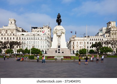 LIMA, PERU - MAY 10, 2015: Monument To Jose De San Martin On The Plaza San Martin In Lima, Peru