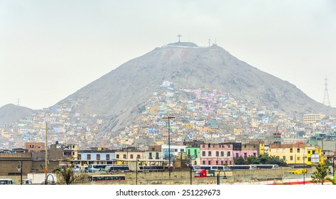 LIMA, PERU, MAY 24, 2014: Rimac River And Cerro San Cristobal