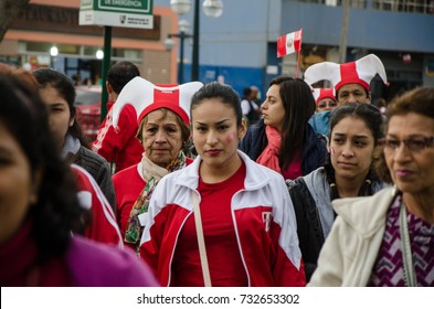 Lima, Peru - OCTOBER 10th 2017: Fanaticism in Peru (Peru vs Colombia) Russia 2018 . Fans on the streets