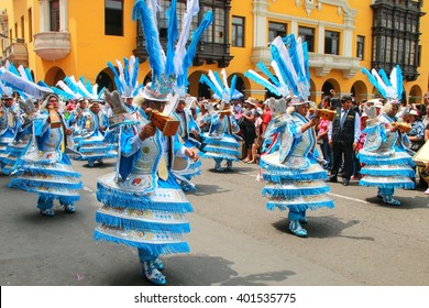 LIMA, PERU-JANUARY 31: Unidentified men perform during Festival of the Virgin de la Candelaria on January 31,2015 in Lima, Peru. Core of the festival is dancing performed by different dance schools